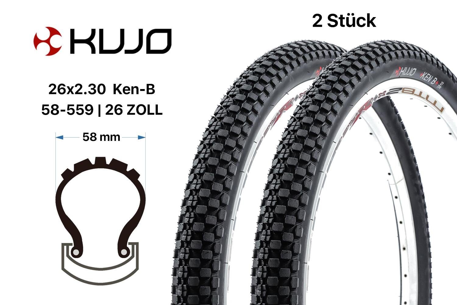 Kujo Fahrradreifen 2 Stück 26 Zoll KUJO Reifen SET 26x2.30 MTB Dirt Street Tire 58-559