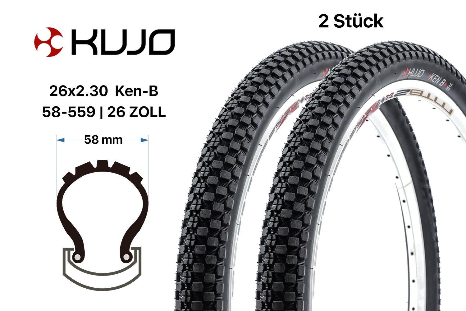 Kujo Fahrradreifen 2 Stück Zoll Tire 26 Street SET Reifen 26x2.30 58-559 KUJO Dirt MTB