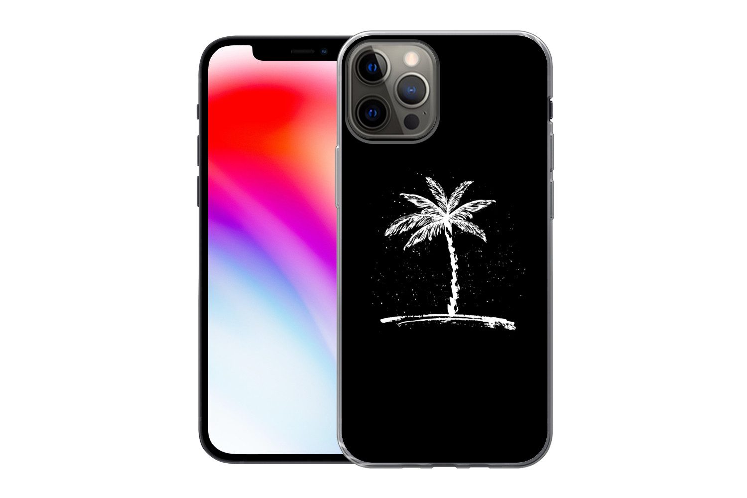 MuchoWow Handyhülle für Apple iPhone 13 Pro Palme - Weiß - Schwarz - Tropisch, Smartphone-Bumper, Print, Handy Schutzhülle Dünn