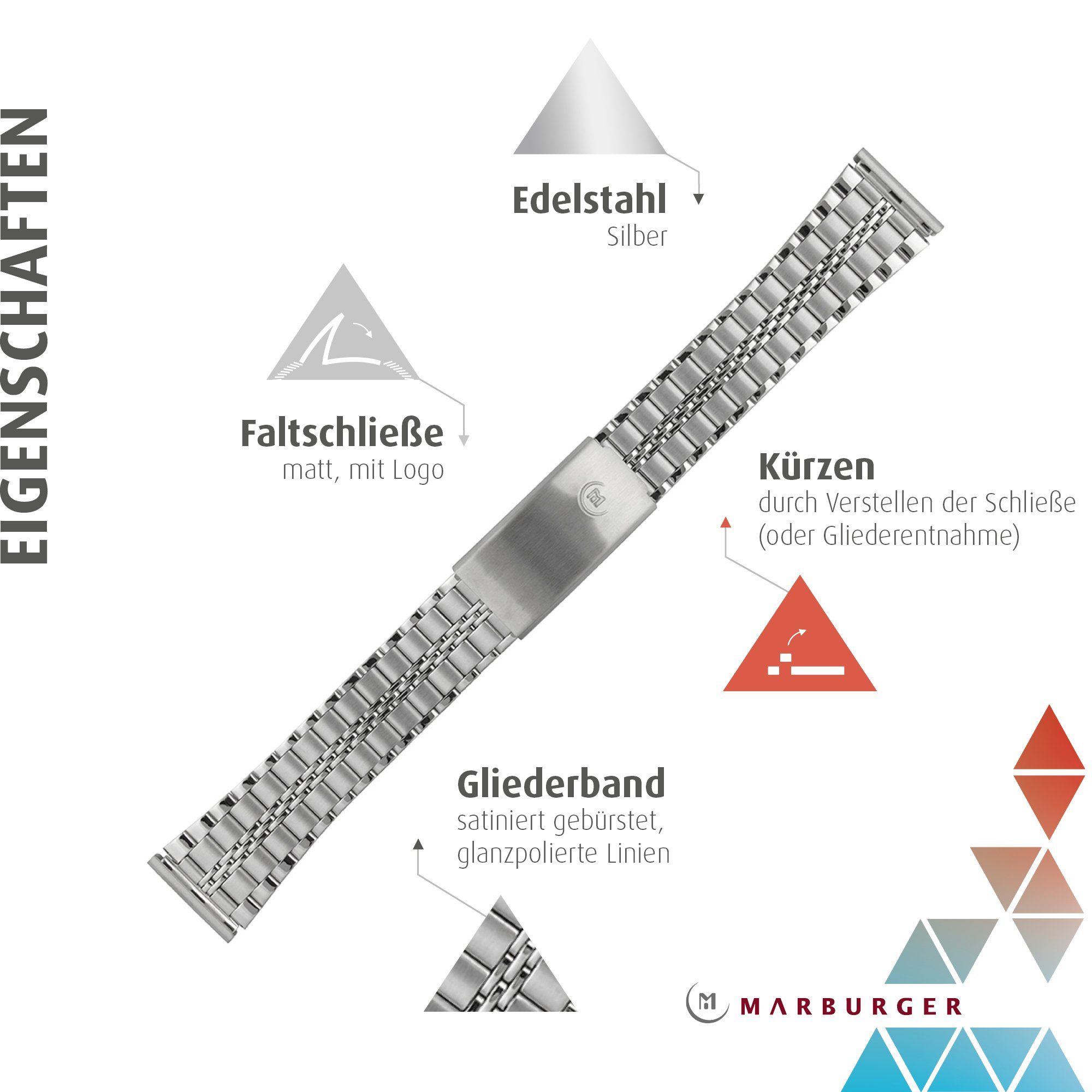 MARBURGER Uhrenarmband 18mm Edelstahl Silber günstig online kaufen
