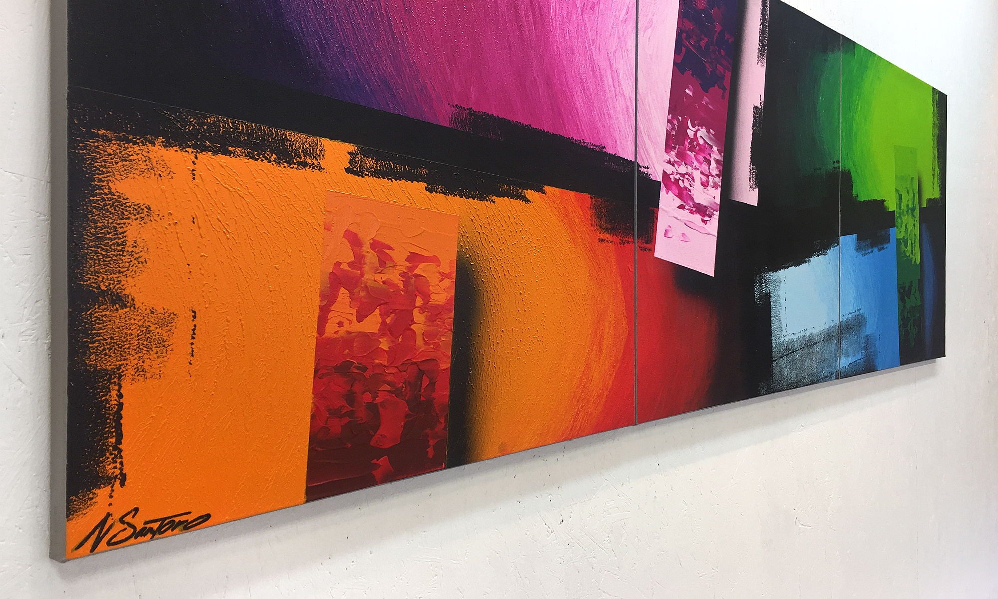 WandbilderXXL XXL-Wandbild Color Clash 210 x 70 cm, Abstraktes Gemälde, handgemaltes Unikat