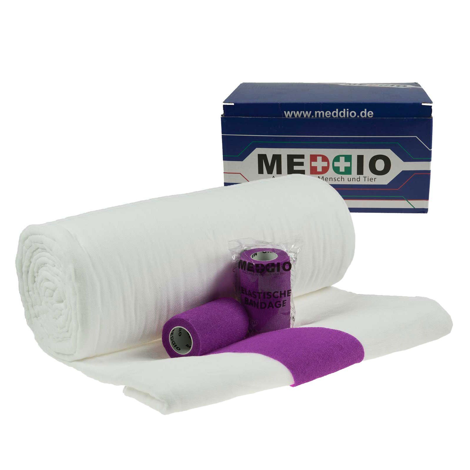 Pferdebandage Bandagierwatte + Verbandwatte 40cm + 12 Haftbandagen 10cm purple