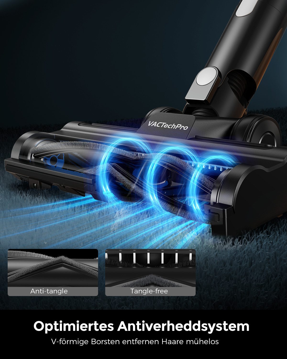 VACTechPro Akku-Hand-und Stielstaubsauger F02 Lite Akkustaubsauger 550W/50kPa/50Min., 8‑stufigem Filtersystem, 550 W, Selbststehend für Böden/Teppiche/Tierhaare