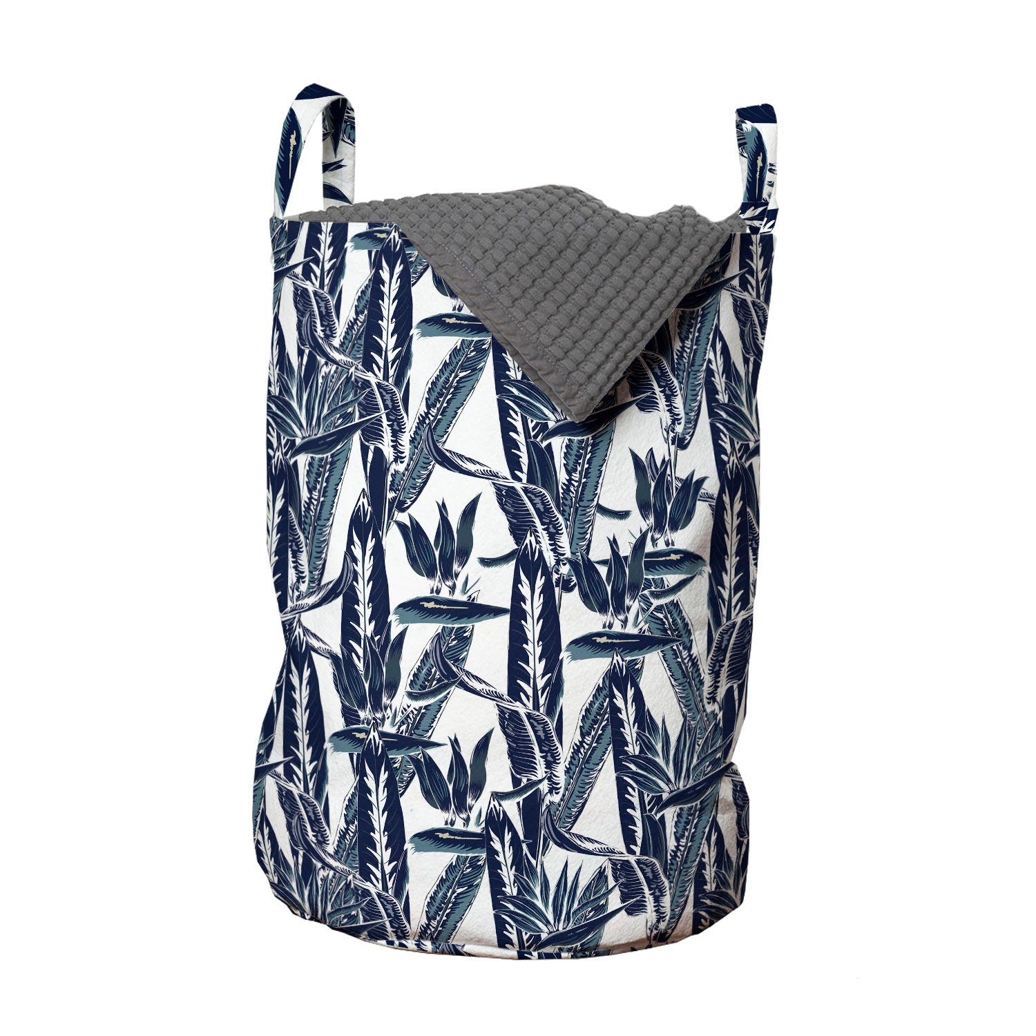 Abakuhaus Wäschesäckchen Wäschekorb mit Griffen Kordelzugverschluss für Waschsalons, Aloha Schiefer-blaue Streifen auf Blättern