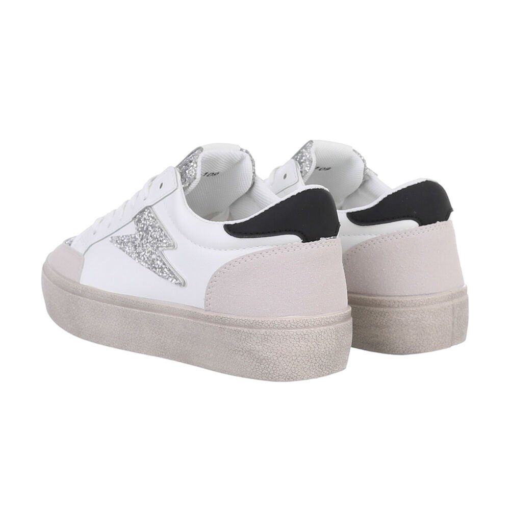 Ital-Design Damen Low-Top Freizeit Sneaker Flach Sneakers Low in Weiß