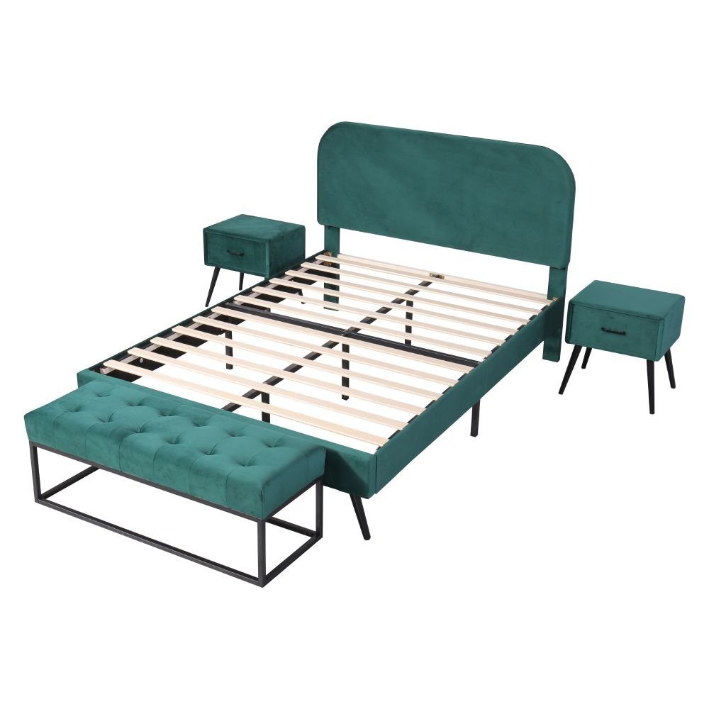 SIKAINI Einzelbett Nachttisch Schublade), Modernes 2x mit Design (140x200cm, Betthocker Nachttische Doppelbett, + einer
