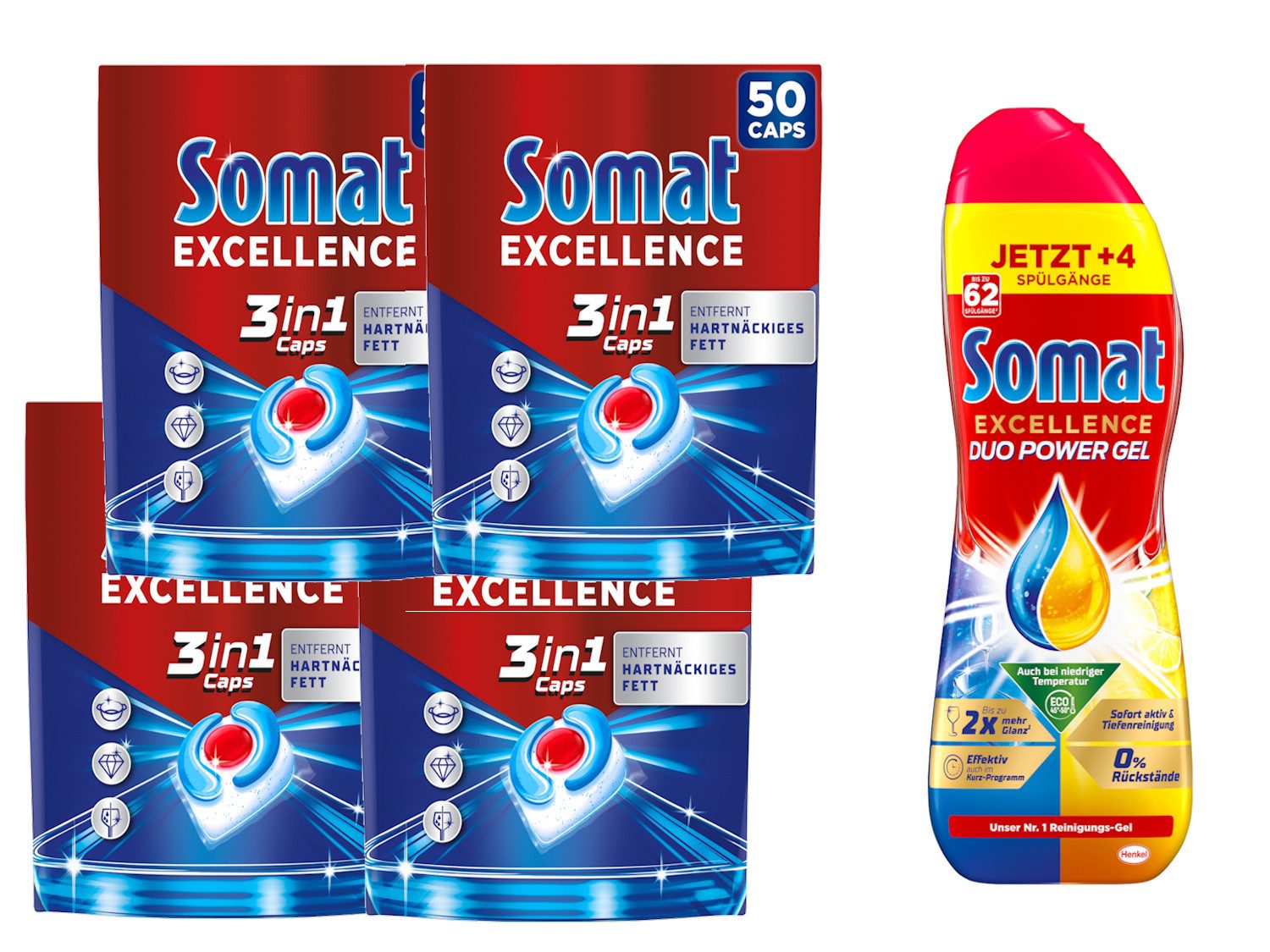 Somat SOMAT 3in1 Tabs 4x + Duo Gel – Vorratspack Spülmittel Spülmaschinentabs