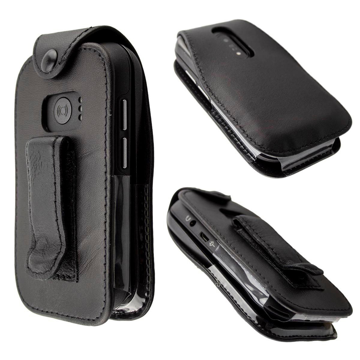 Handytasche Ledertasche für Doro 6040, mit Gürtelclip schwarz, Echtleder