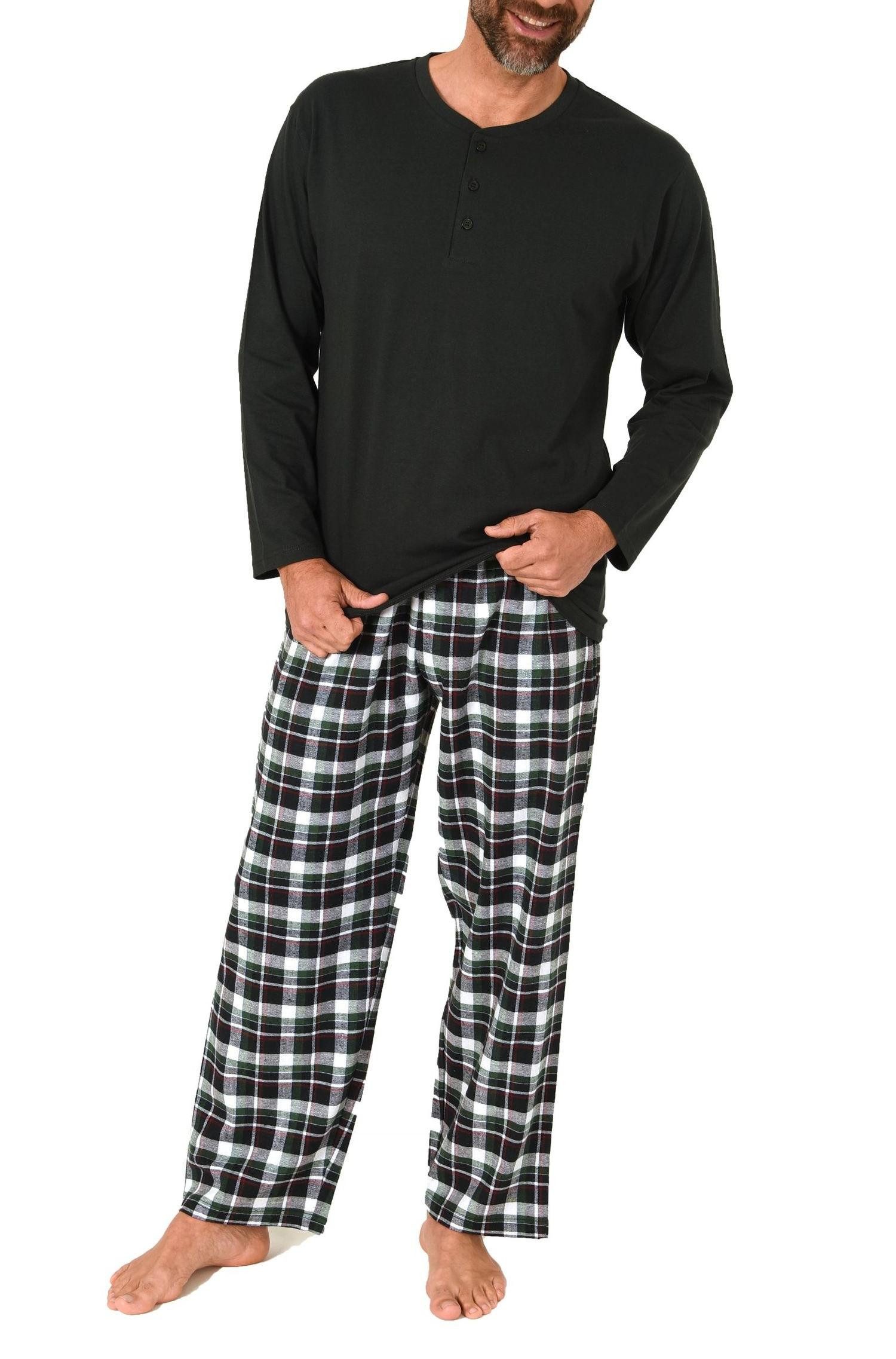 Pyjama Normann Herren Schlafanzug lang, Pyjama mit karierter Flanell-Hose