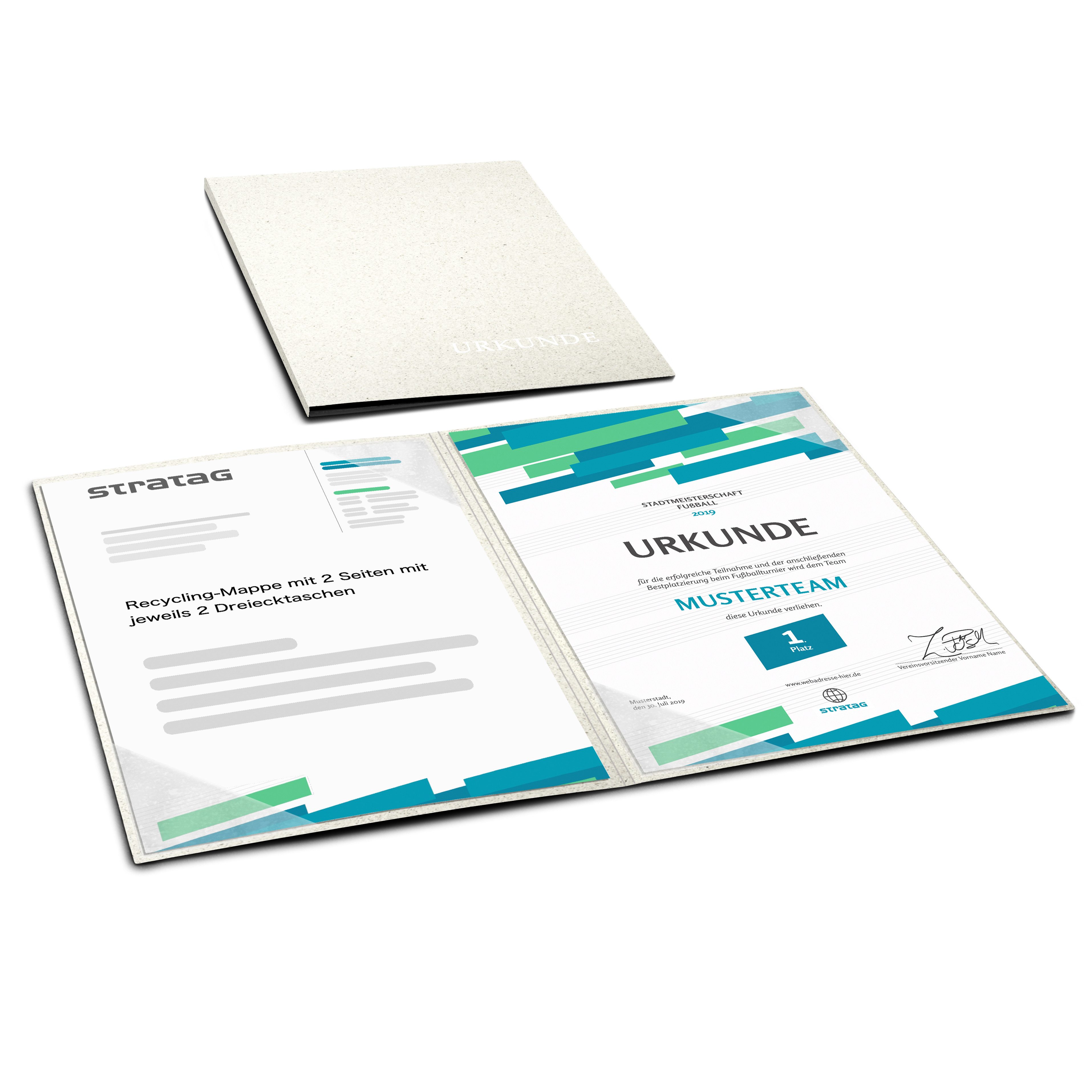 STRATAG Organisationsmappe Urkundenmappe ECO Basic-plus - 5 Stück 2-tlg Recyclingkarton (Set, 5-St., Premium-Recyclingkarton mit hochwertiger Prägung URKUNDE), direkt vom Hersteller STRATAG - handgefertigt in Deutschland