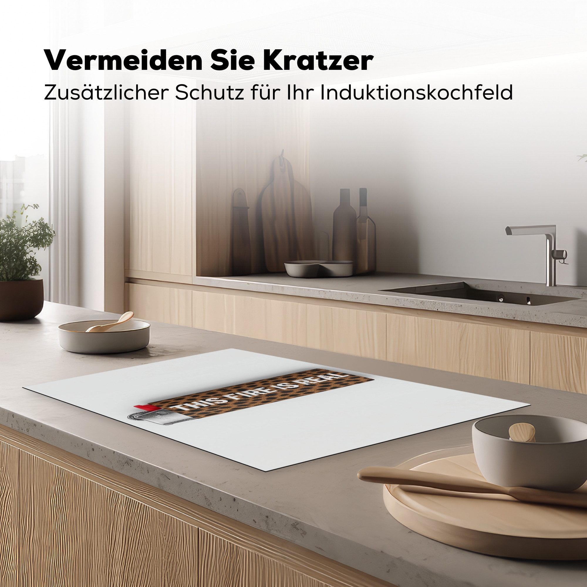 MuchoWow Herd-Abdeckplatte Feuerzeug - Zitat - Panther Druck, Vinyl, (1 tlg), Küche Herdabdeckplatte Ceranfeld Vinyl Einteilig, 80x52.2 cm