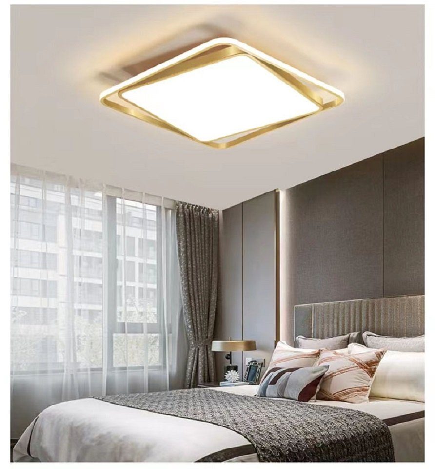 LED Deckenlampe integriert, 37W Wohnzimmer, Fernbedienung Quadrat LED LED Deckenleuchte fest mit Warmweiß/Neutralweiß/Kaltweiß, Gold Daskoo Moderne Deckenleuchten