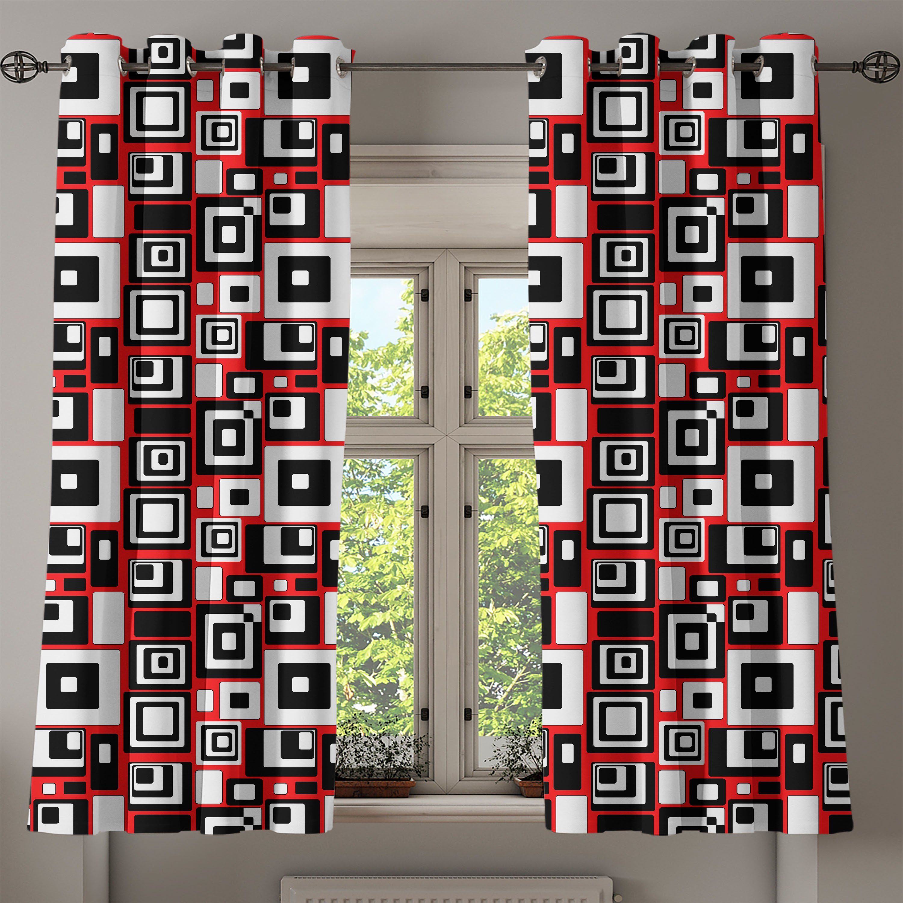 Schlafzimmer Minimalist Gardine Retro Dekorative Wohnzimmer, Abstrakt 2-Panel-Fenstervorhänge für Abakuhaus,