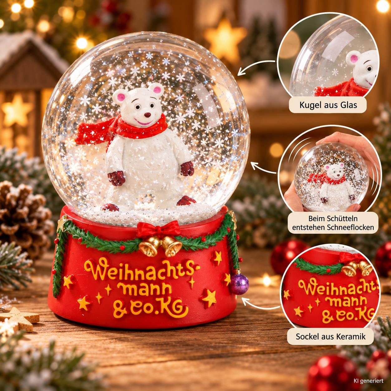 Wurm Schneekugel Weihnachtsmann & Co. KG Schneekugel, Schüttelkugel, Glaskugel mit (1 St), cm. – Bild 2 von 5