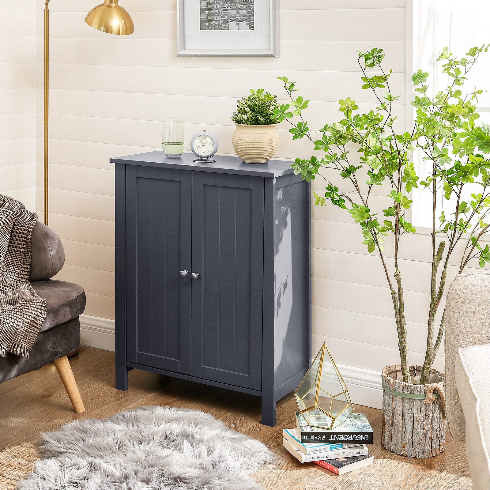 VASAGLE Badkommode Badezimmerschrank, Freistehender Badschrank, Aufbewahrungsschrank, mit 2 Türen, mit 2 verstellbaren Regalebenen, 30 x 60 x 80 cm
