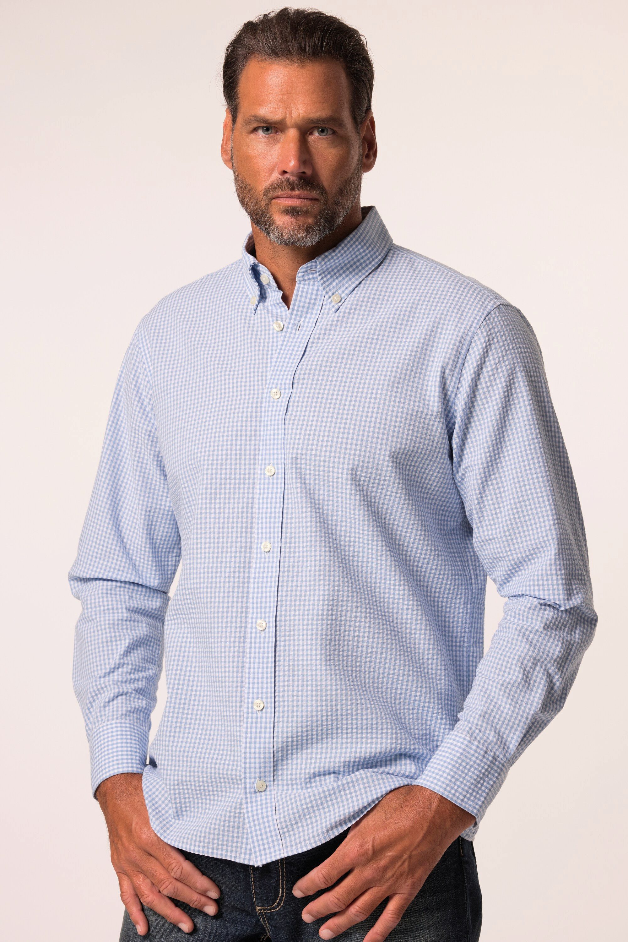 JP1880 Businesshemd Karohemd Langarm Seersucker Buttondown-Kragen günstig online kaufen