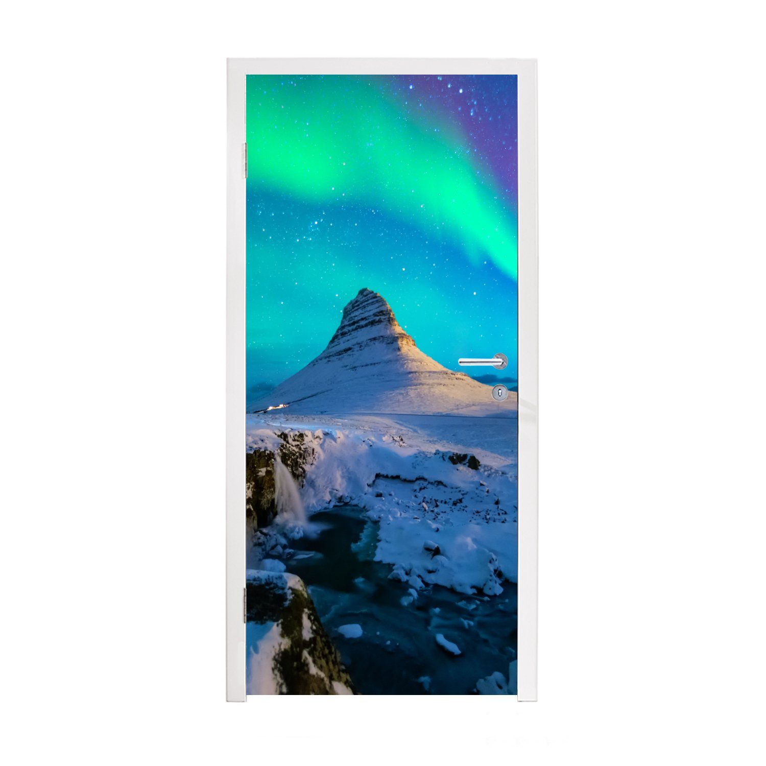 MuchoWow Türtapete Nordlichter - bedruckt, Türaufkleber, Island, Tür, Fototapete Berge für Matt, 75x205 cm - St), (1