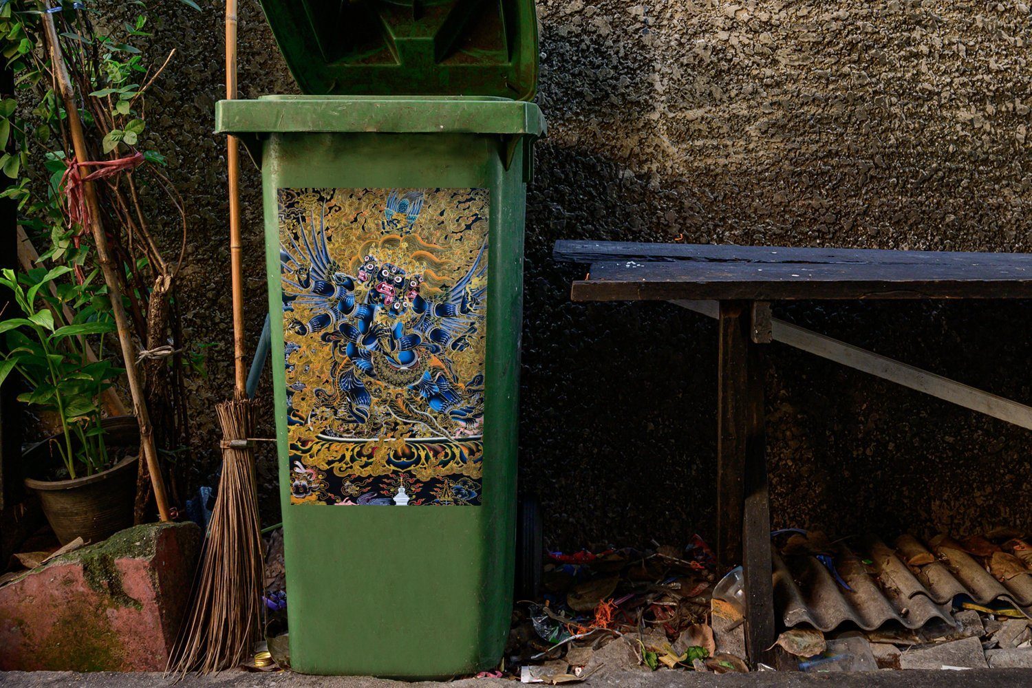 MuchoWow Abfalbehälter aus Mülltonne, (1 Mülleimer-aufkleber, Sticker, Bhutan Container, Kunst Wandsticker St),