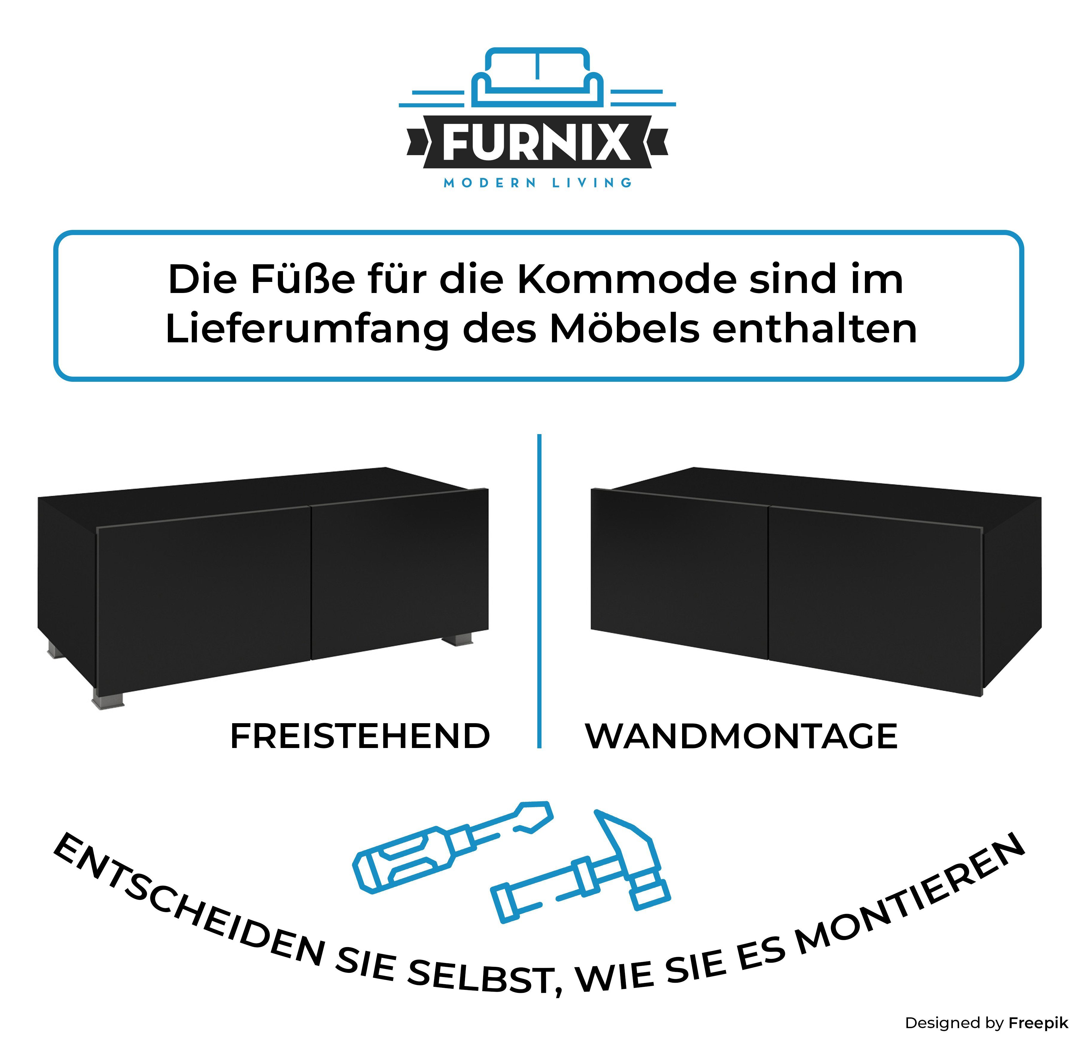 Furnix TV-Schrank oder TV-Lowboard Wohnzimmer Wahl freistähend nach Schwarz/Schwarz 100 möglich fürs Glanz PUNE Wandmontage