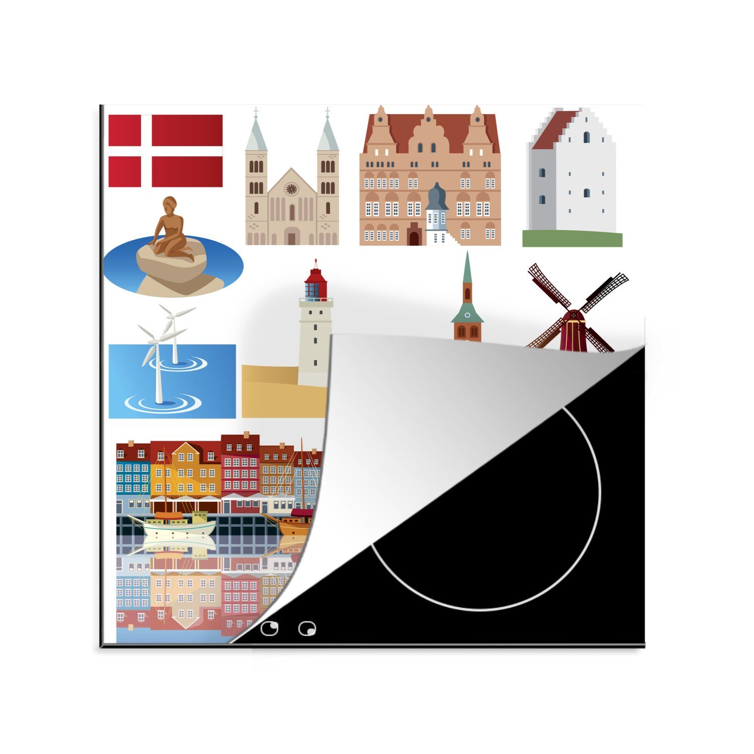 MuchoWow Herdblende-/Abdeckplatte Illustration von aus Symbolen für küche cm, tlg), Ceranfeldabdeckung, Dänemark, (1 Vinyl, 78x78 Arbeitsplatte