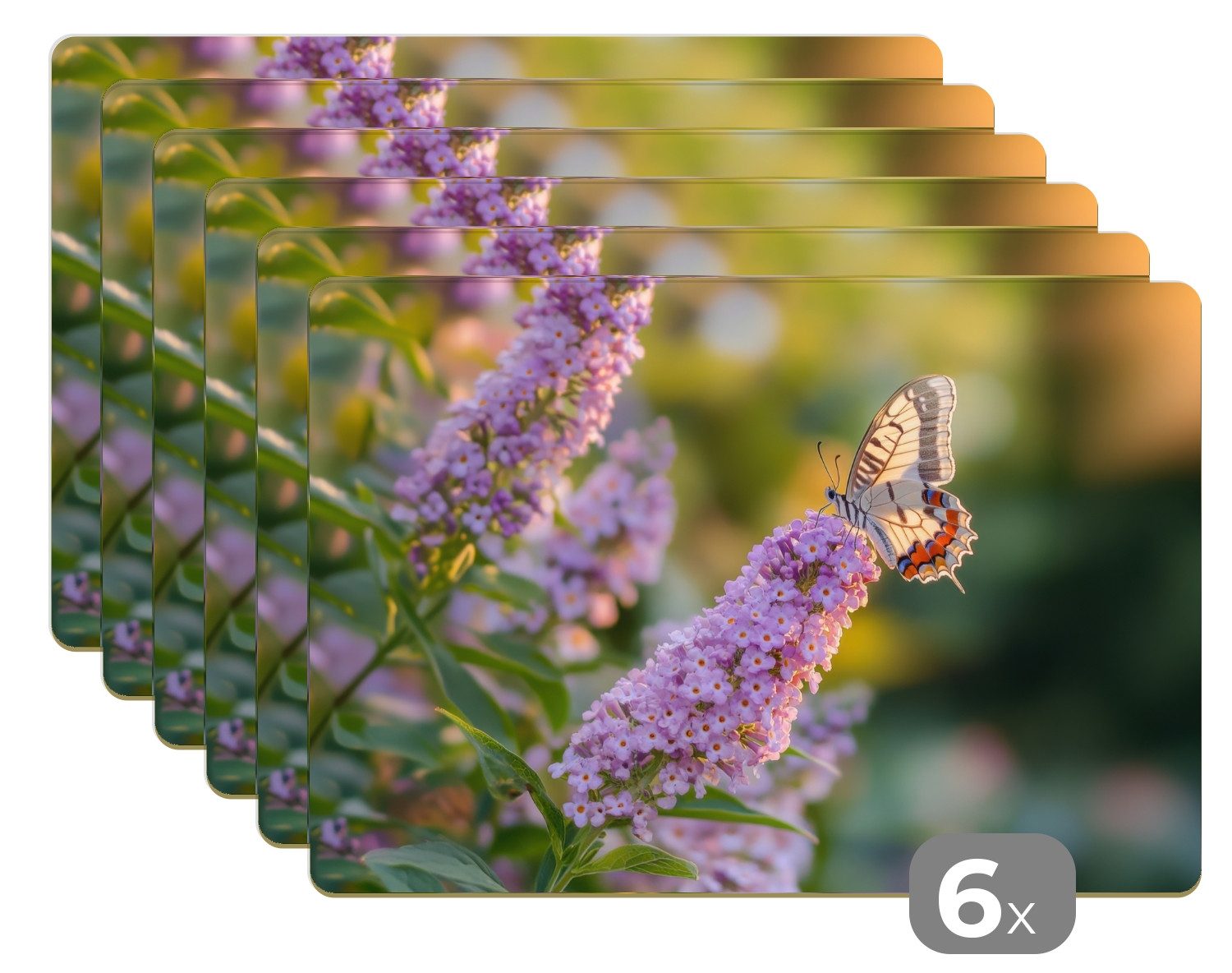 MuchoWow Platzset Verschnörkelt - Schmetterling - Lila - Blumen, (6-St), Platzsets, Tischset, Abwaschbar, Tischsets, Platzdeckchen