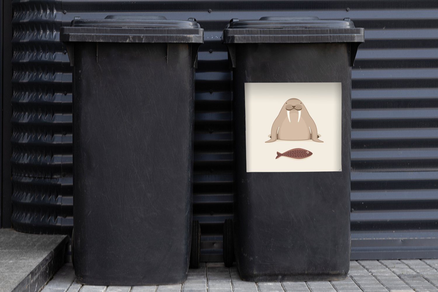 St), einem Container, eines Fisch Sticker, Mülltonne, Walrosses Eine (1 Abfalbehälter MuchoWow Wandsticker Mülleimer-aufkleber, mit Illustration