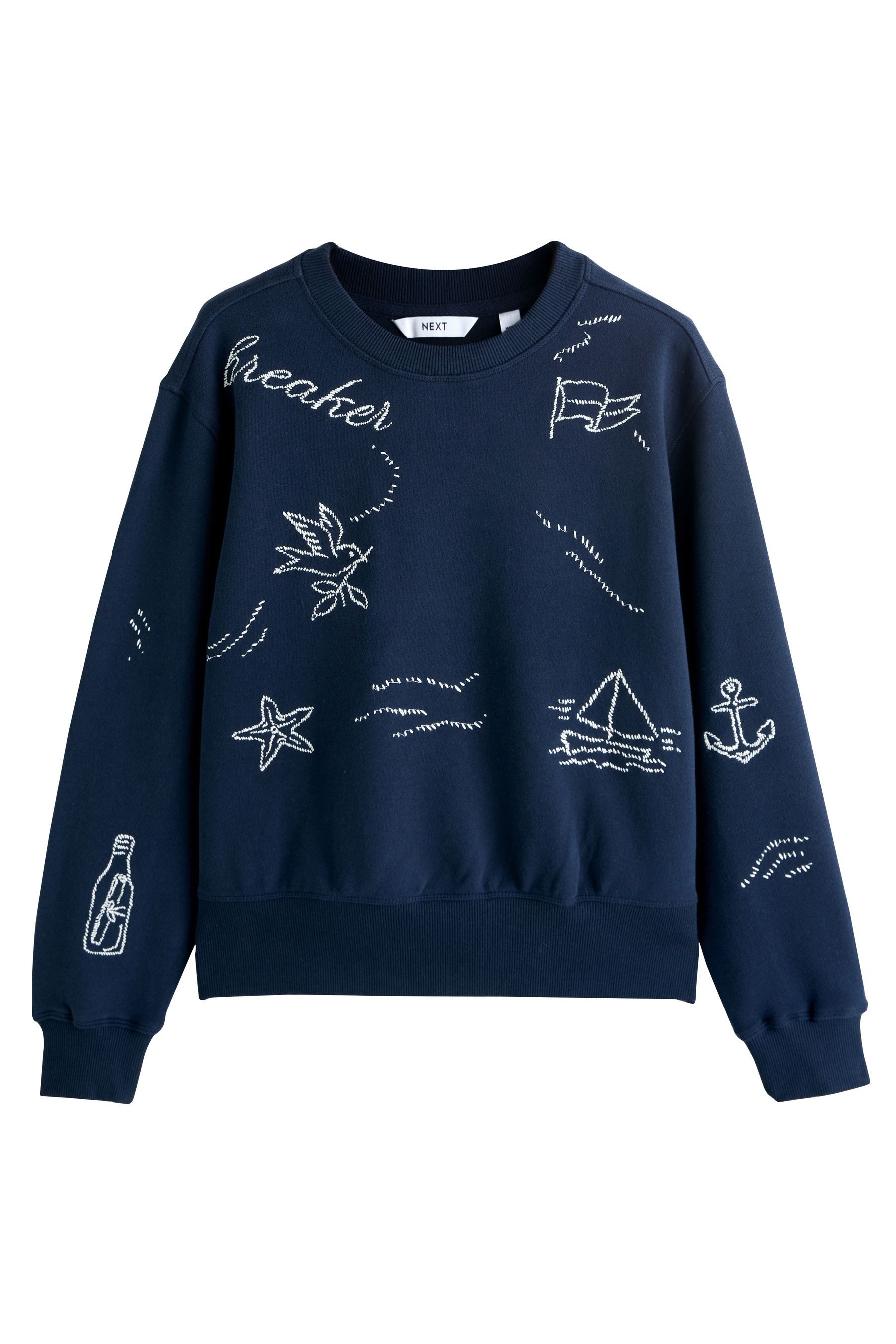 Next Sweater Rundhalssweatshirt mit Stickerei, Meermotiv (1-tlg)