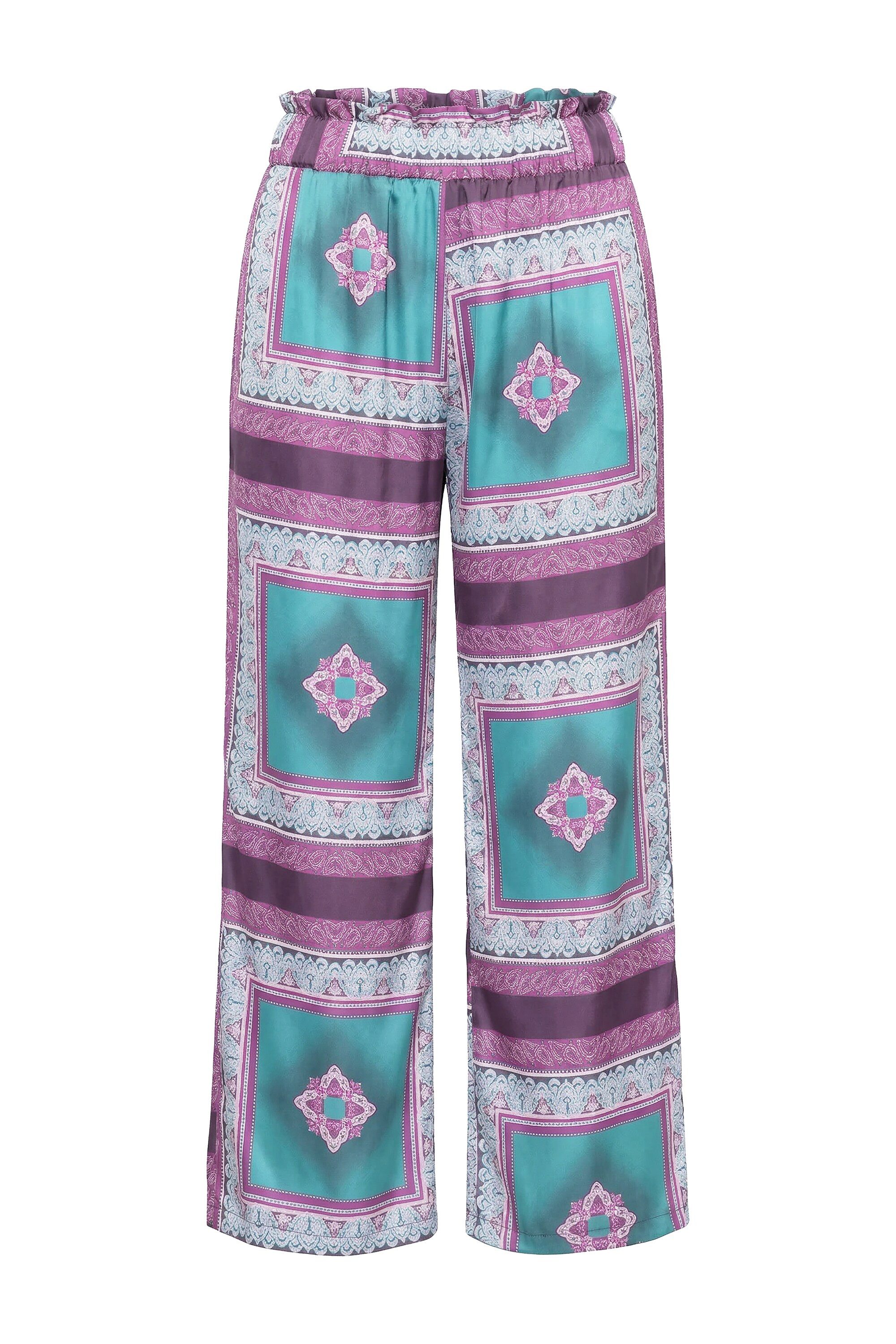 Studio Untold Schlupfhose Hose Wide Legs Satin Tuch-Print Elastikbund