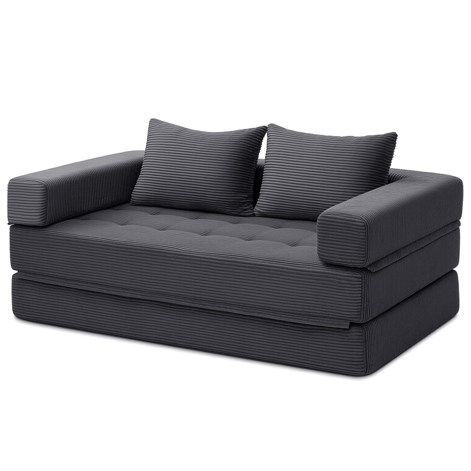 MECO Schlafsofa 5-in-1 umwandelbarer Klappsofa Bett 2-Sitzer extragroß Schlafsessel, Breite: 148 cm, Liegefläche 148x180 cm, Cord Bodensofa Schlafcouch mit 2 Kissen und Rückenlehne, bis 150kg