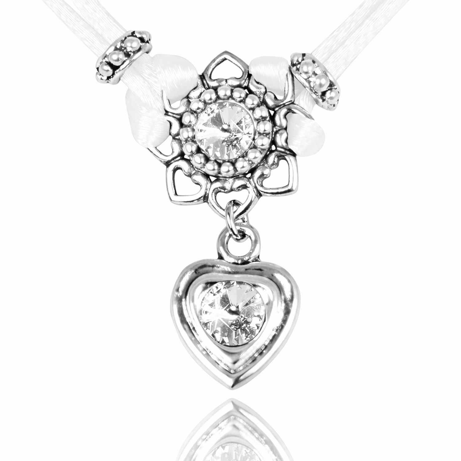 LUISIA® Kette mit Anhänger Chiara mit Herzblüte, Strassherz und Premium Kristallen (inkl. Schmuckbox)