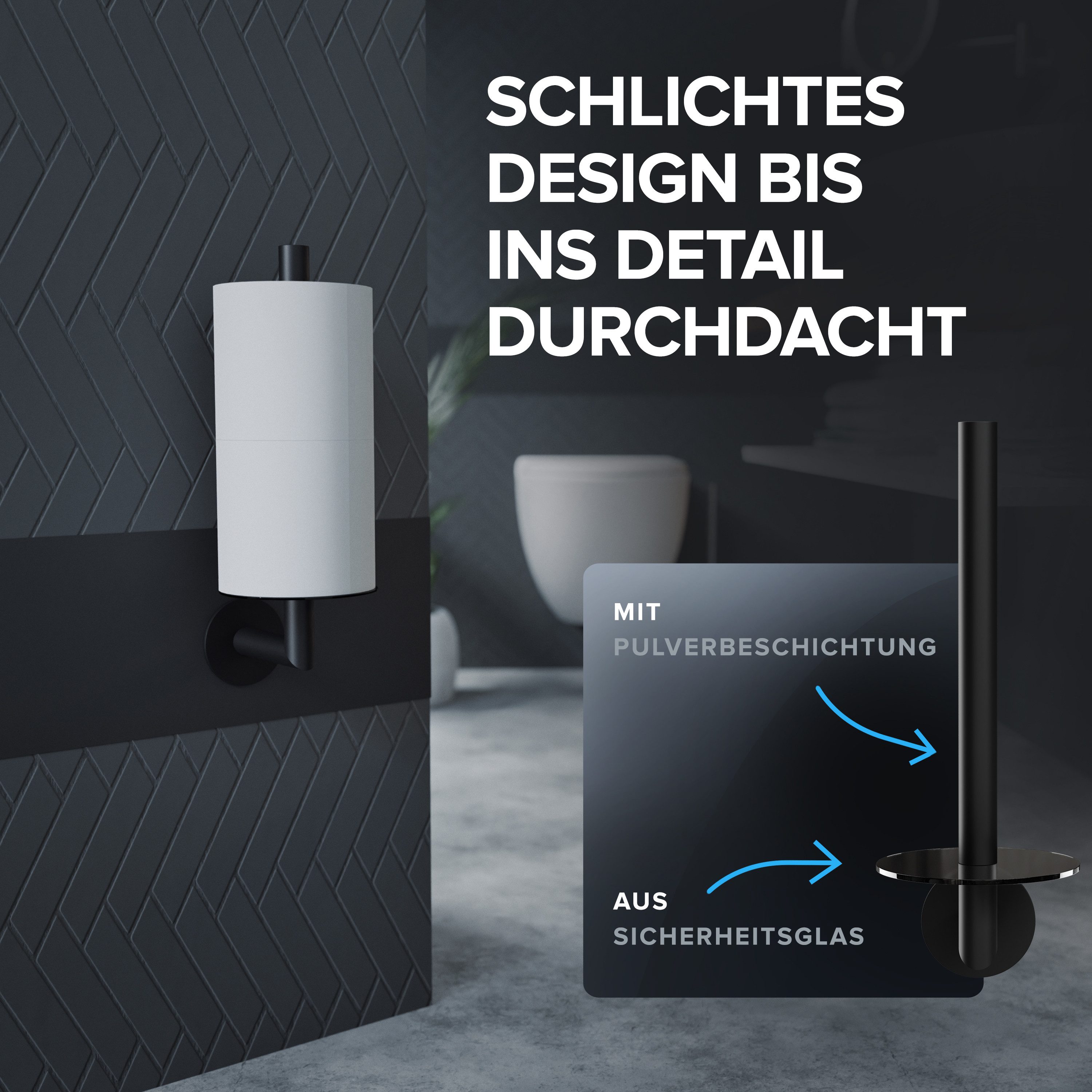 ovimar Toiletten-Ersatzrollenhalter Runde (1-St), aus Edelstahl in Schwarz zur Zum Kleben