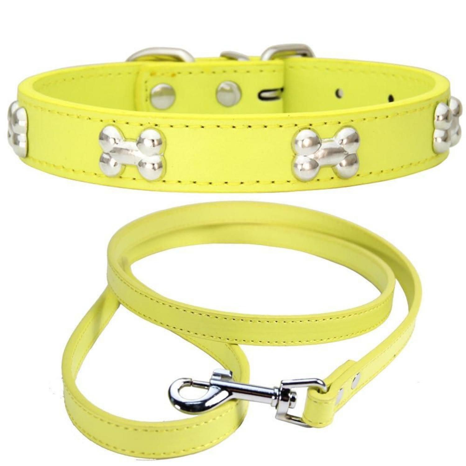 LuxusKollektion Hunde-Halsband Hundehalsband verstellbar L Gelb in Lederoptik, Leder