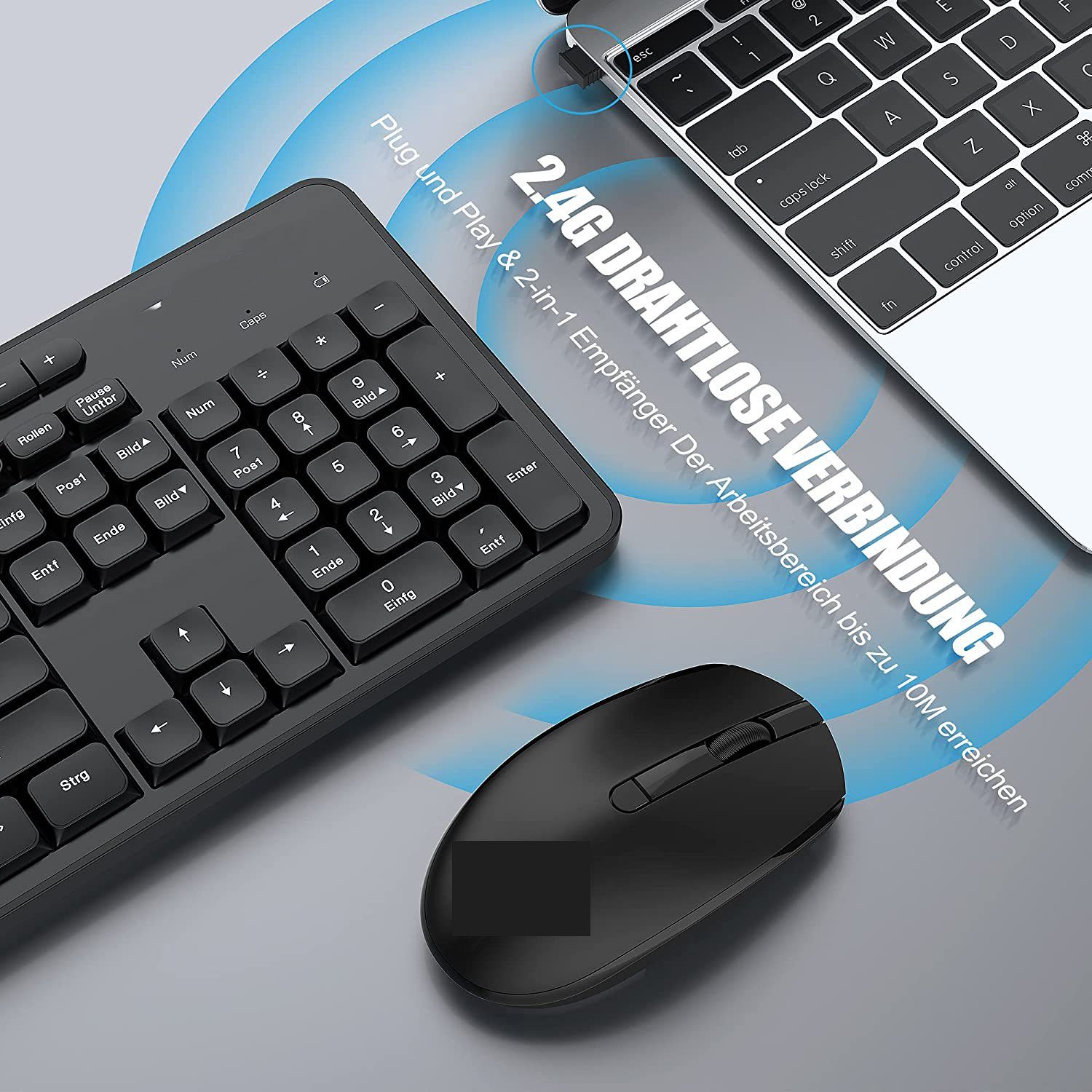 IBETTER »Kabellos Tastatur Maus Set Wireless Mouse and Keyboard, 2.4 GHz  QWERTZ Funktastatur mit Maus, Kabellos Maus und Tastatur mit USB Empfänger,  Wireless Tastatur mit Maus + Mauspad für PC, Laptop, Schwarz«