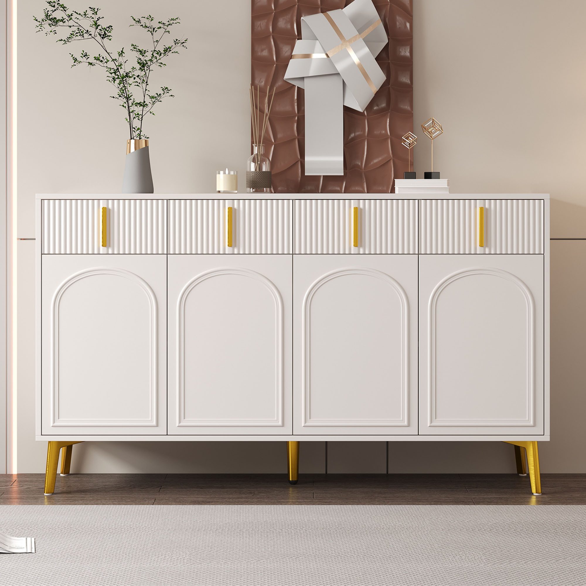 REDOM Sideboard Anrichte Kommode mit 4 Türen 4 Schubladen (Wohnzimmerschran günstig online kaufen