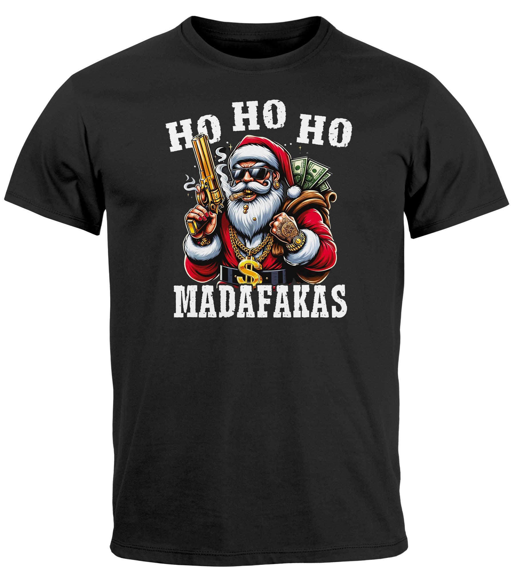Print-Shirt Herren T-Shirt Weihnachten Spruch lustig Santa Claus Hohoho Madafakas