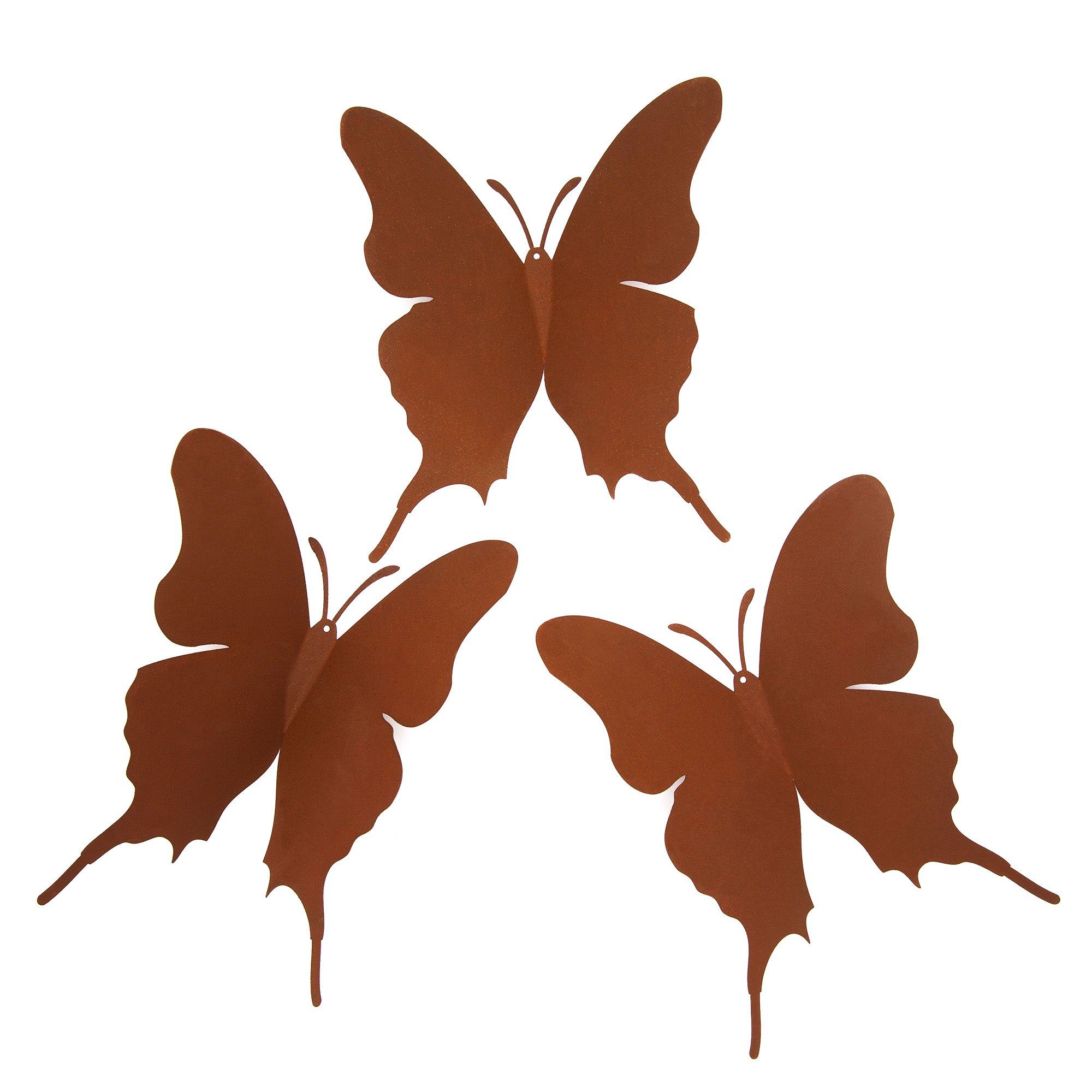 3er St) Dekofigur Set Schmetterlinge GARDEN Rost Deko (3 UNUS