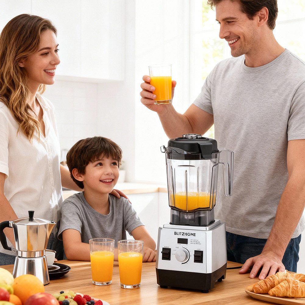BLiTZWOLF Standmixer 7 Gang Mixer Smoothie Maker für Püree,Ice Crush, 1600 W, 3 Programme 25000 U/min mit Reisebecher und 2 L Mixer