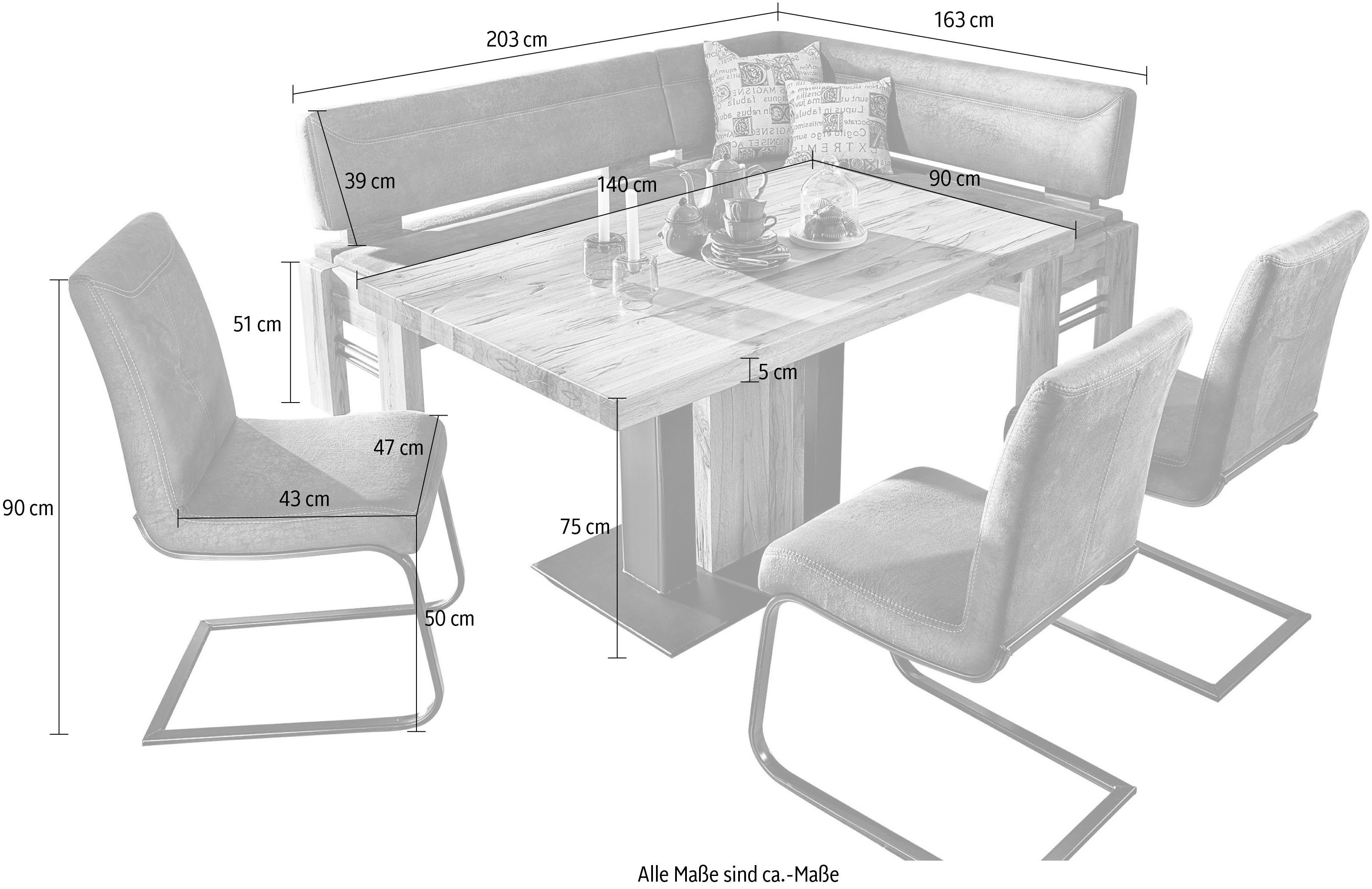 K+W Komfort & Eckbankgruppe Floyd, 203cm (Set, Schenkel Stauraum-Eckbank, wahlweise rechts Wohnen langer links 5-tlg), oder