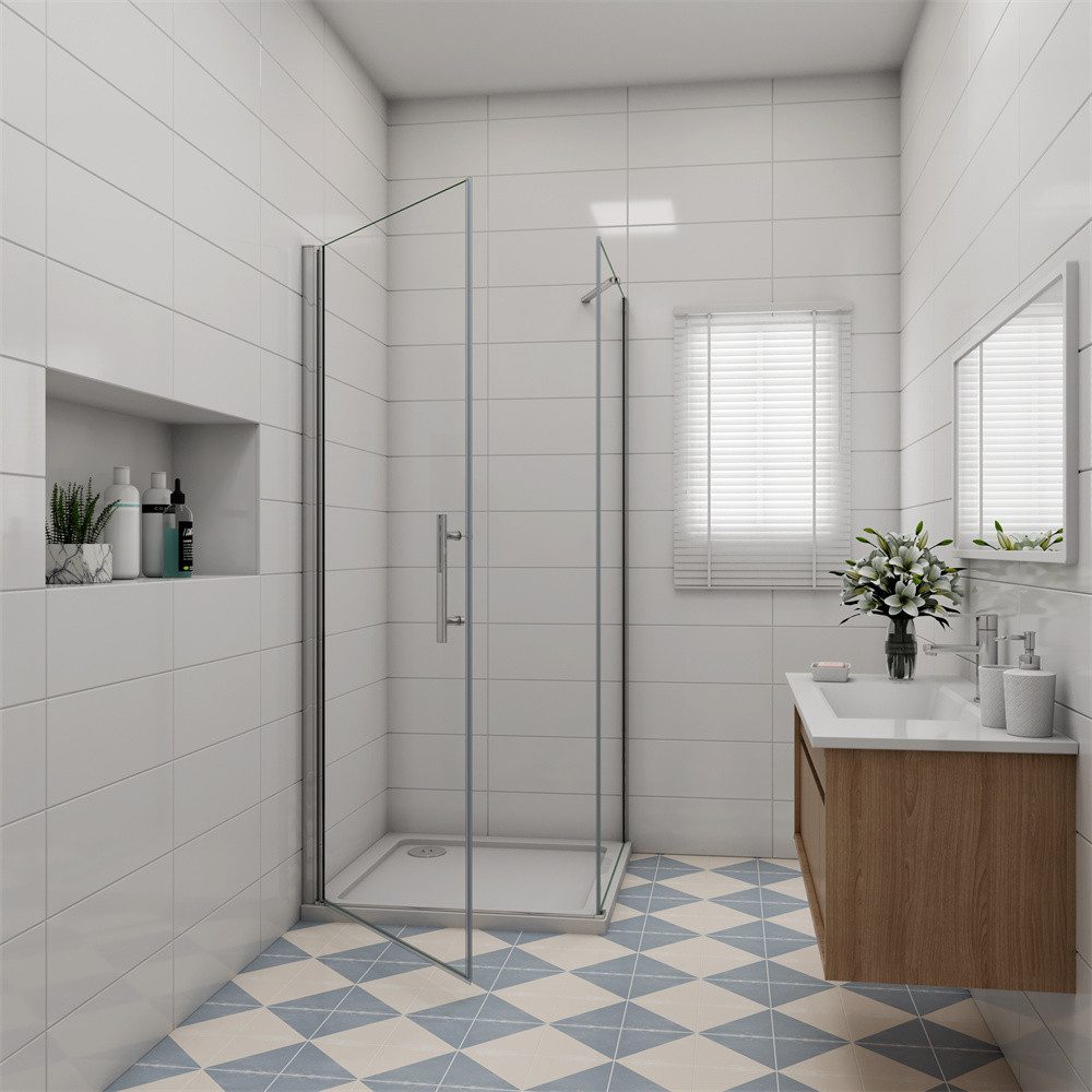 AICA Dusch-Einflügeltür 195cm Drehtür Nano ESG Klarglas Duschtür mit Seitenwand Duschkabine, 70x195 cm, (Set) NanoGlas