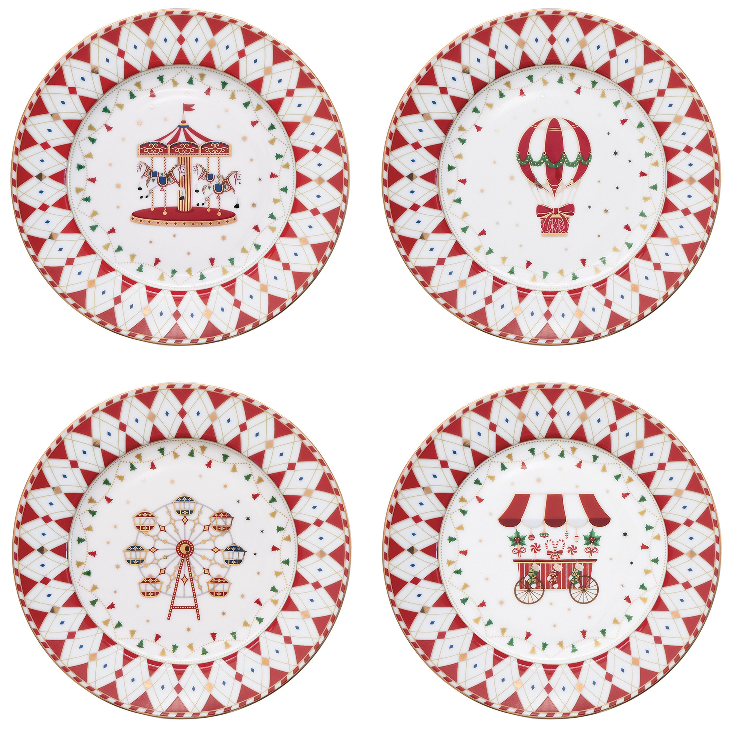 Frühstücksteller 4x Christmas Wonderland Kuchenteller verschiedene Dekor Porzellan
