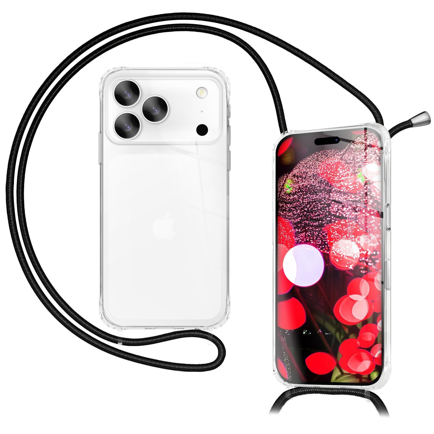 Nalia Smartphone-Hülle Apple iPhone 17 Pro, Klare Hülle mit Band zum Umhängen / 160cm Handy Kette Verstellbar