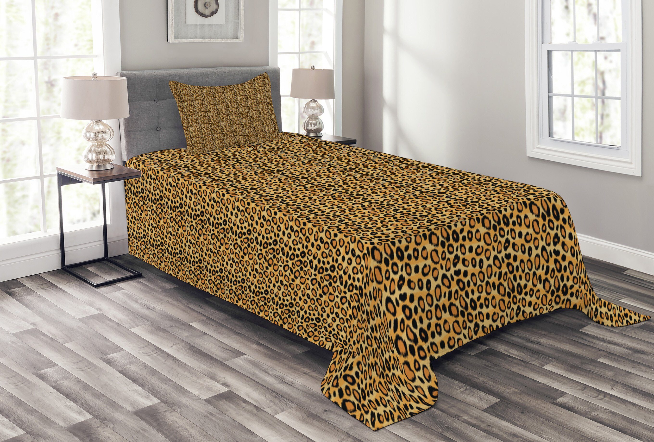 Wilde Tagesdecke Feline Abakuhaus, Leopard-Druck Waschbar, Set mit Tile Kissenbezügen
