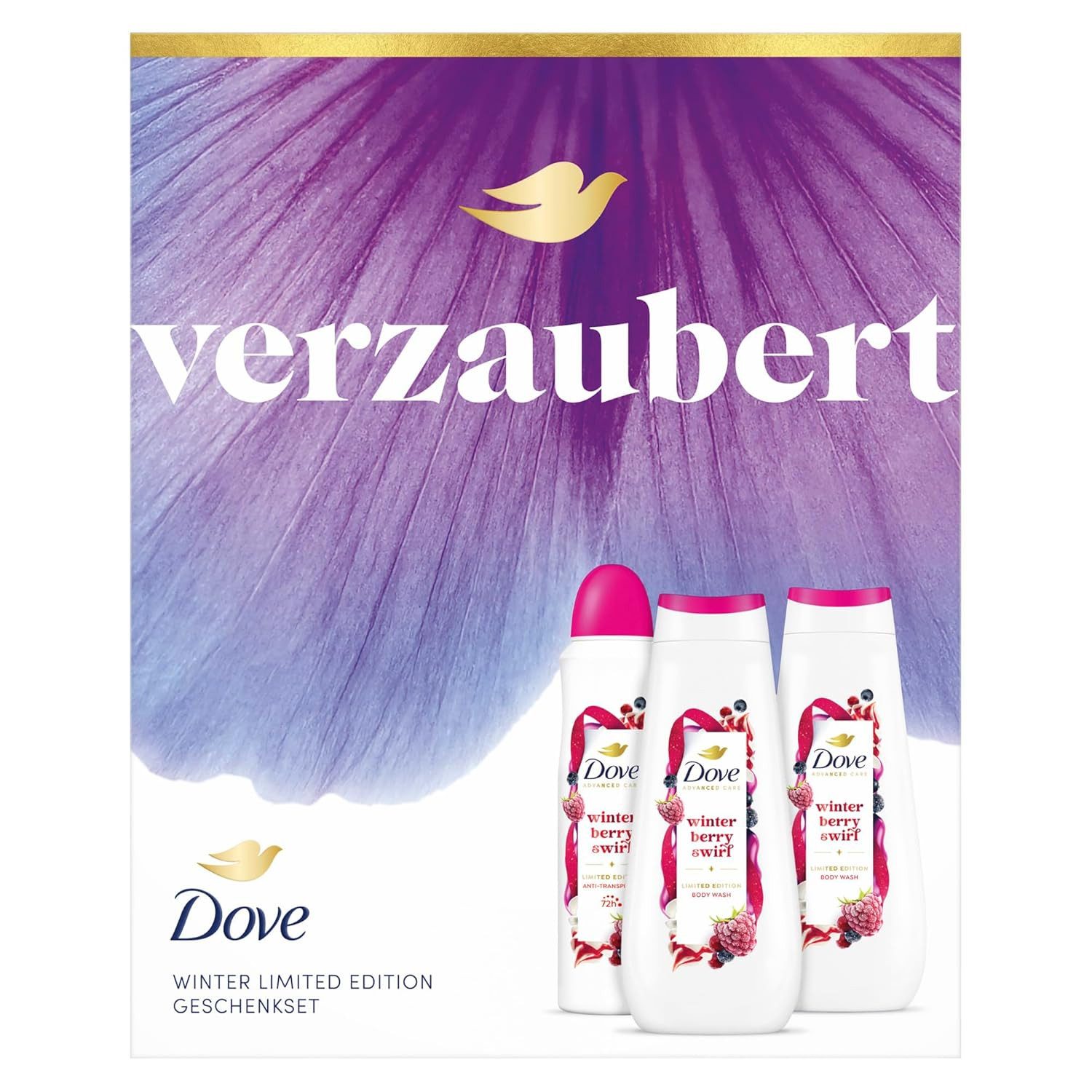 DOVE Pflege-Geschenkset 1x Dove Geschenkset "Verzaubert" Winter Limited Edition, 1-tlg., mit 2x Duschcreme und Anti Transpirant 225 ml + 225 ml + 150 ml