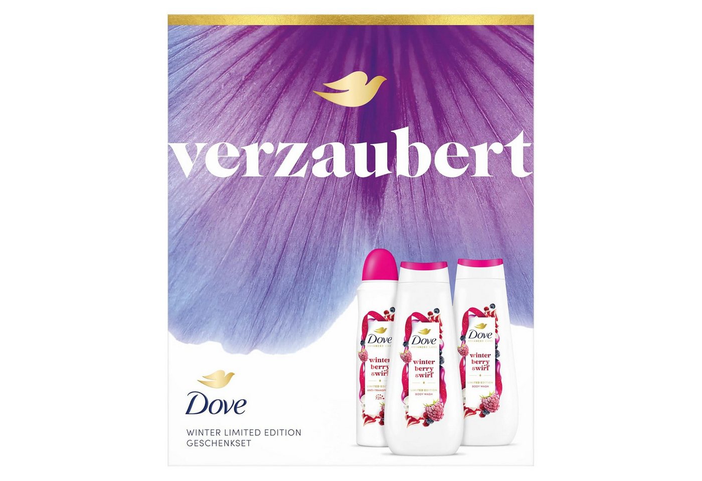 DOVE Pflege-Geschenkset 1x Dove Geschenkset "Verzaubert" Winter Limited Edition, 1-tlg., mit 2x Duschcreme und Anti Transpirant 225 ml + 225 ml + 150 ml