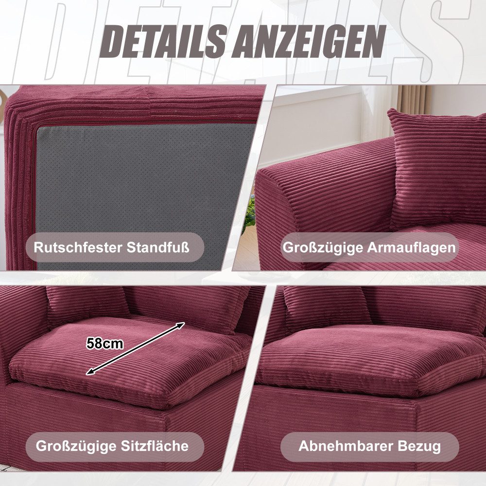 BBWL Sofa Stoff Sofa modern minimalistisch, weicher Corduroy Sessel, mit Kissen für Wohnzimmer, nordischer Freizeitstuhl ohne Montage