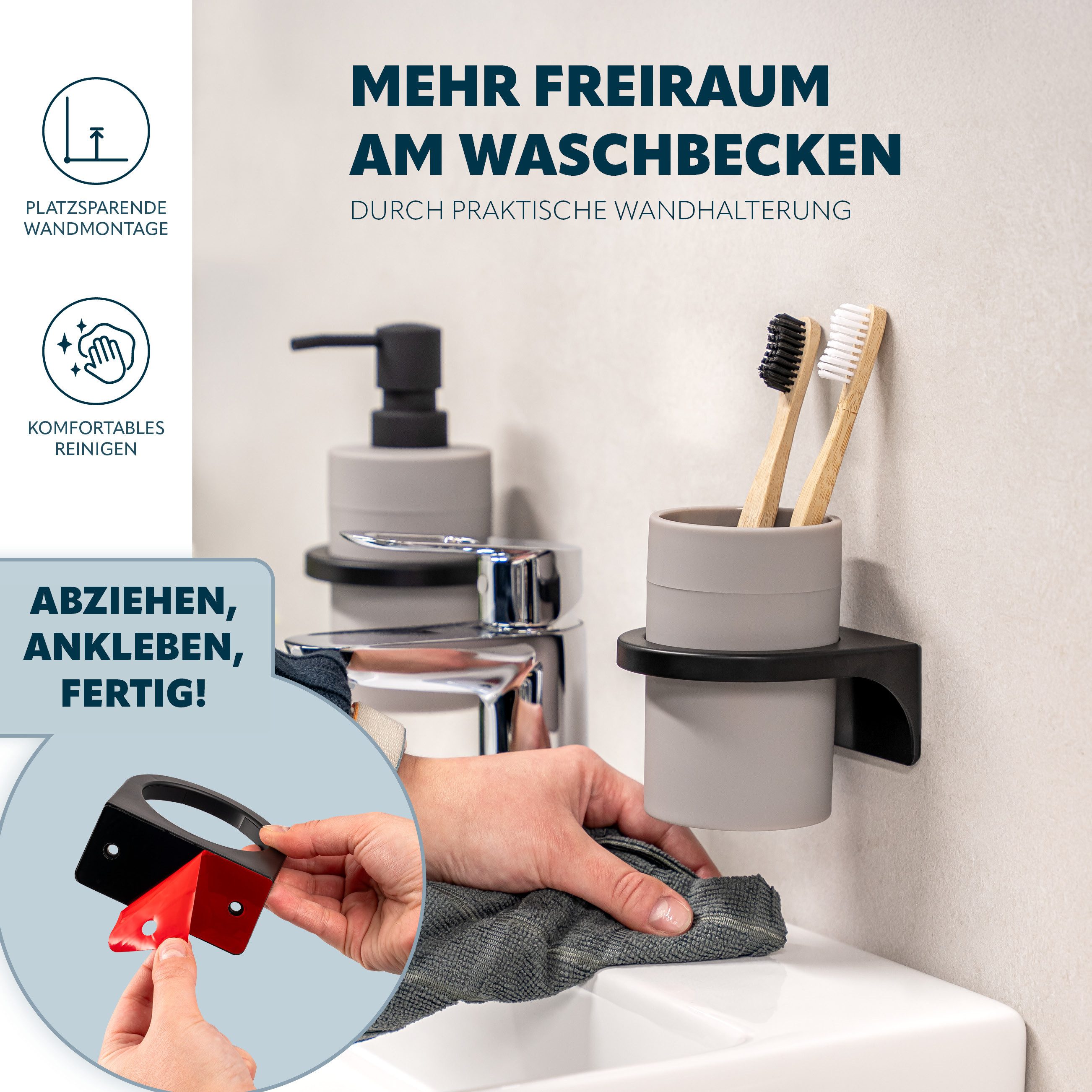 bremermann Zahnputzbecher rund, SAVONA Soft-Touch inkl. Wandhalterung, (1-St)