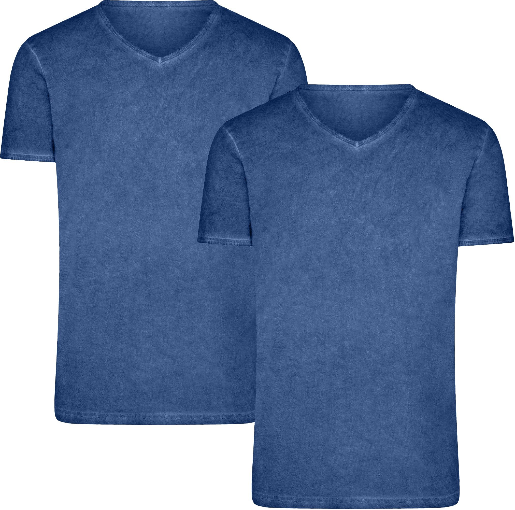 James & Nicholson T-Shirt Doppelpack Figurbetontes Herren T-Shirt mit Spray Print JN976 (Doppelpack, 2er-Pack) Trendiges T-Shirt mit V-Ausschnitt