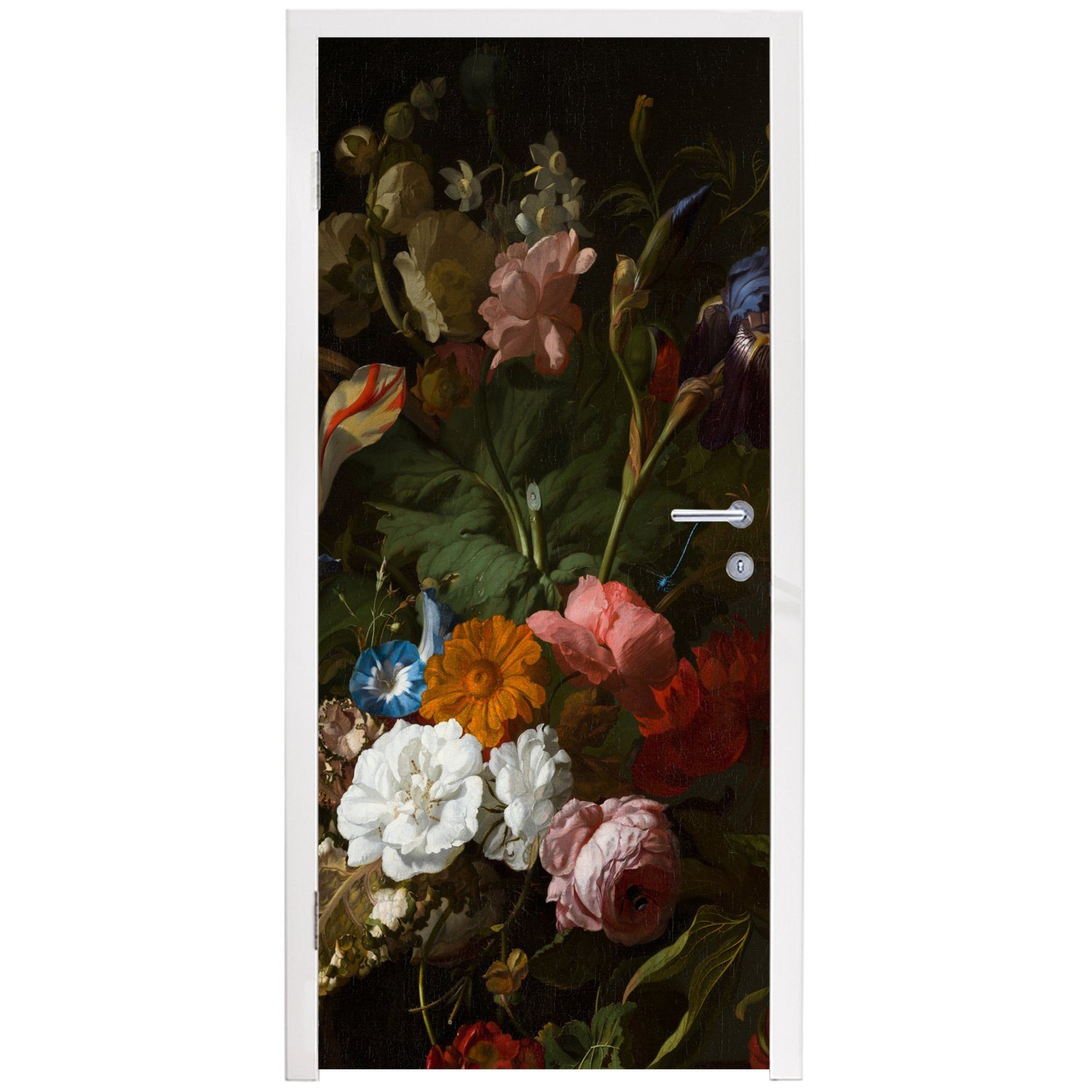 Rachel von MuchoWow 75x205 Gemälde mit Tür, (1 cm St), - Fototapete Türtapete für Blumen Ruysch, bedruckt, Matt, Vase Türaufkleber,