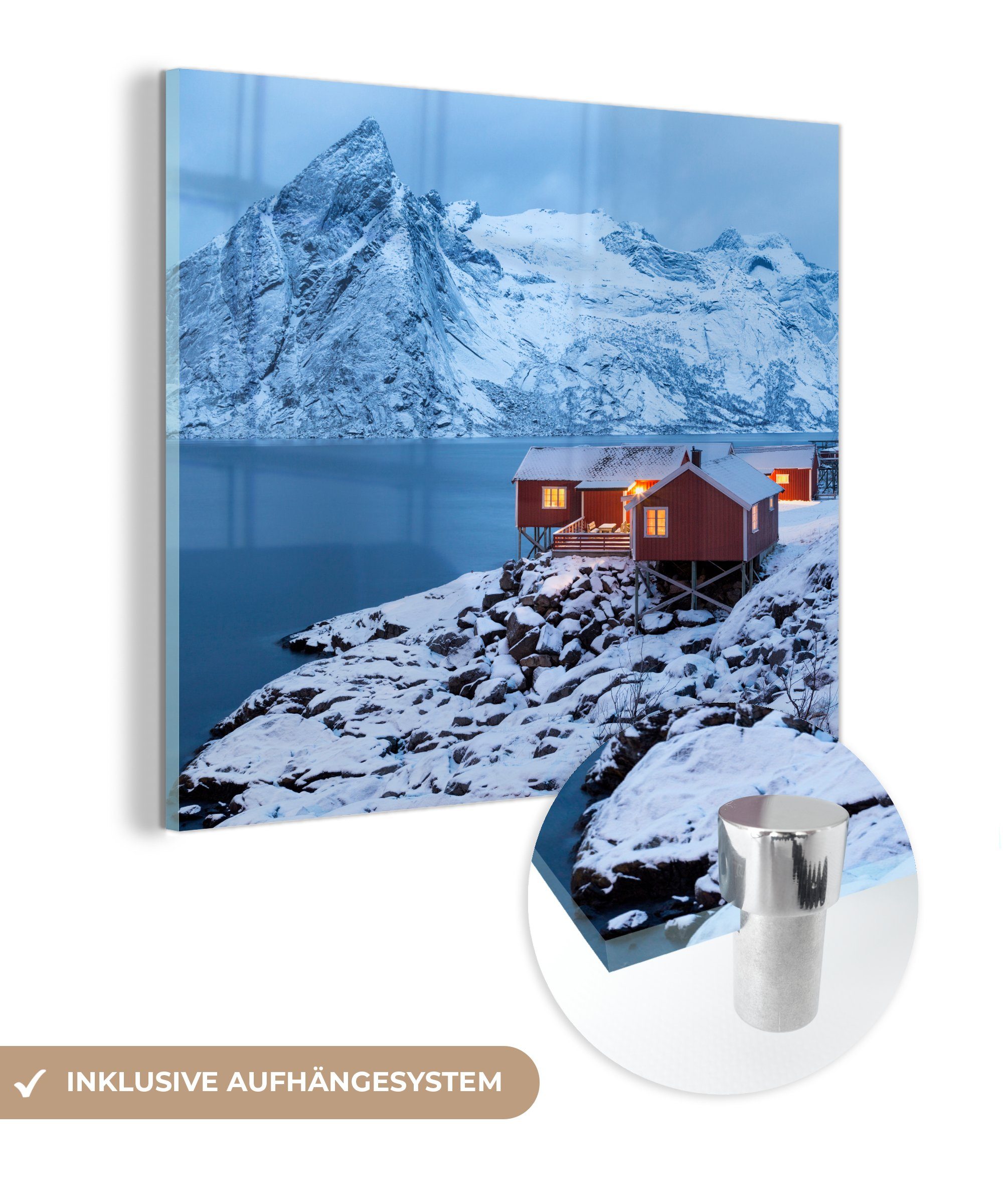 MuchoWow Acrylglasbild Hütten auf den Lofoten, (1 St), Glasbilder - Bilder auf Glas Wandbild - Foto auf Glas - Wanddekoration