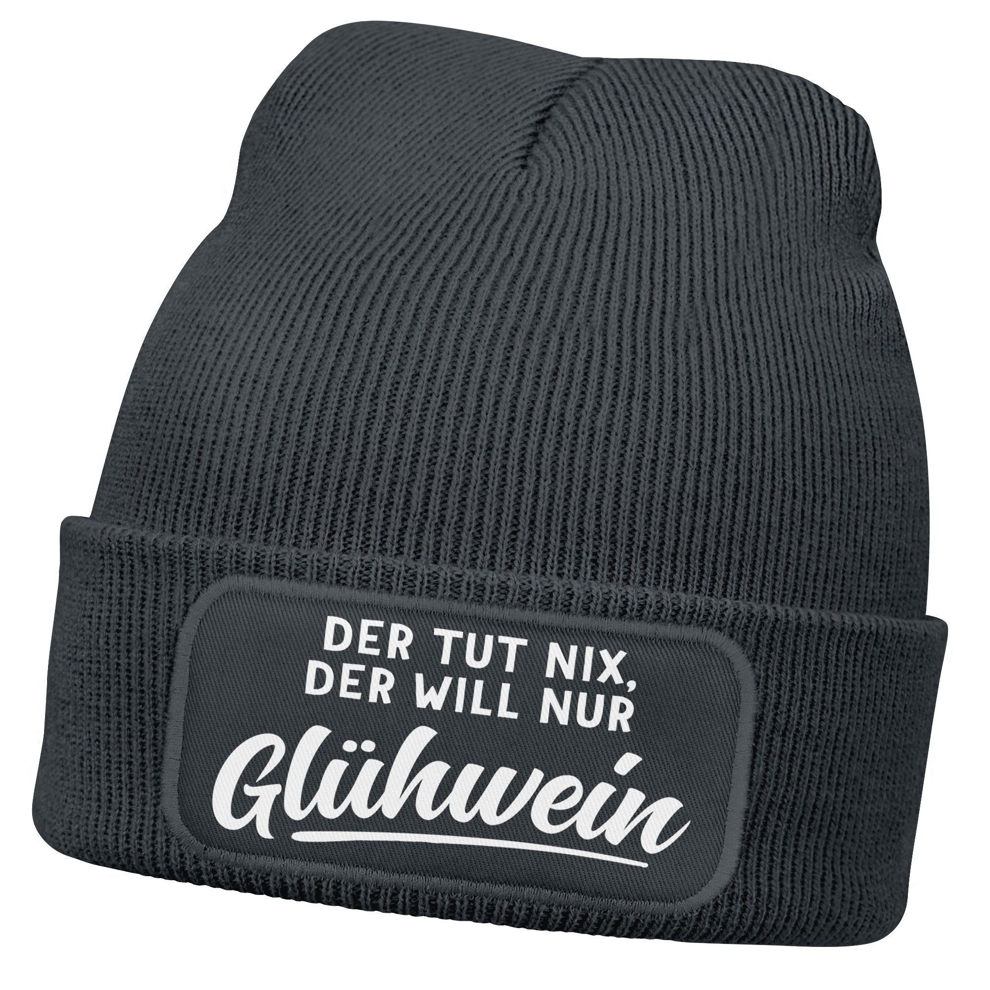 Strickmütze Herren Beanie mit Patch Strickmütze mit Spruch Glühwein Aufdruck